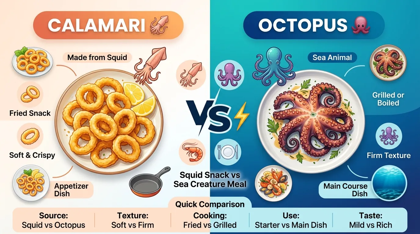 Difference Between Calamari and Octopus