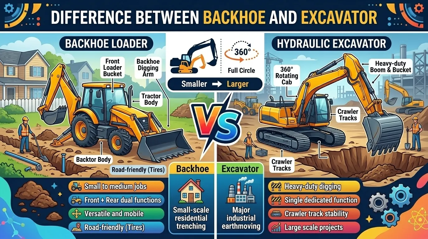 Difference Between Backhoe and Excavator